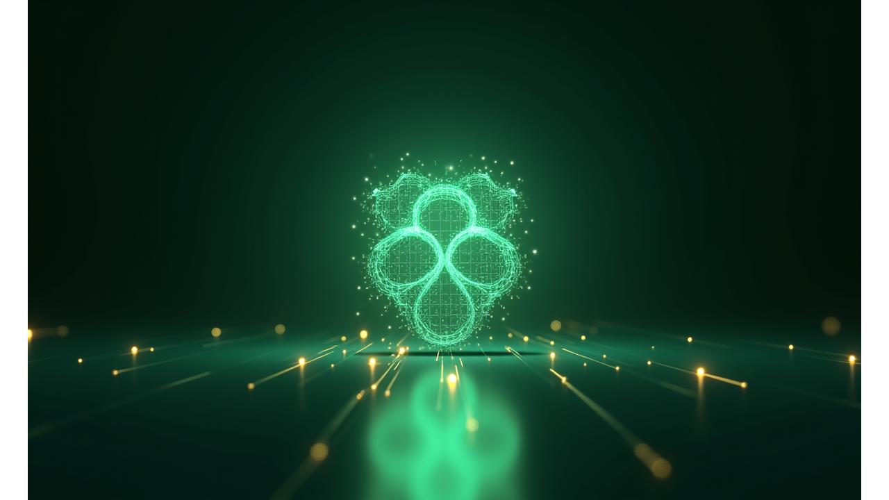 Abstract representation of secure data flow and privacy shields, with glowing network lines