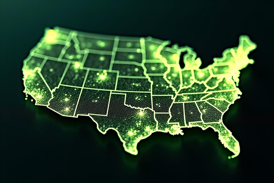 A complex electrical grid diagram overlaying a map of the Western United States, highlighting key utility pathways and substations.
