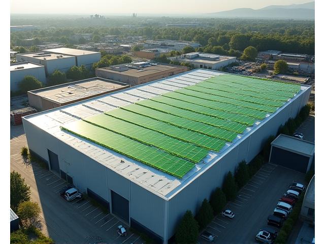 Rooftop solar installation on a large commercial warehouse building