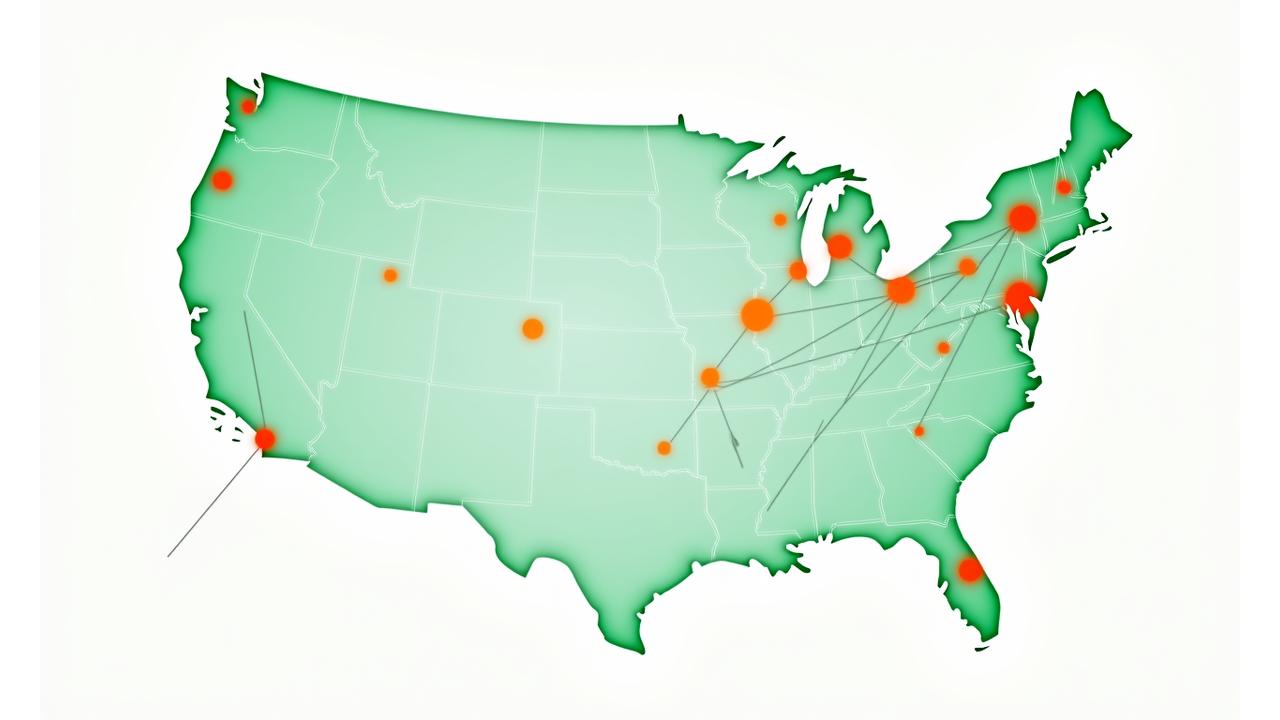 Stylized map highlighting industrial locations across the United States, indicating SolsticeForge's domestic supply network